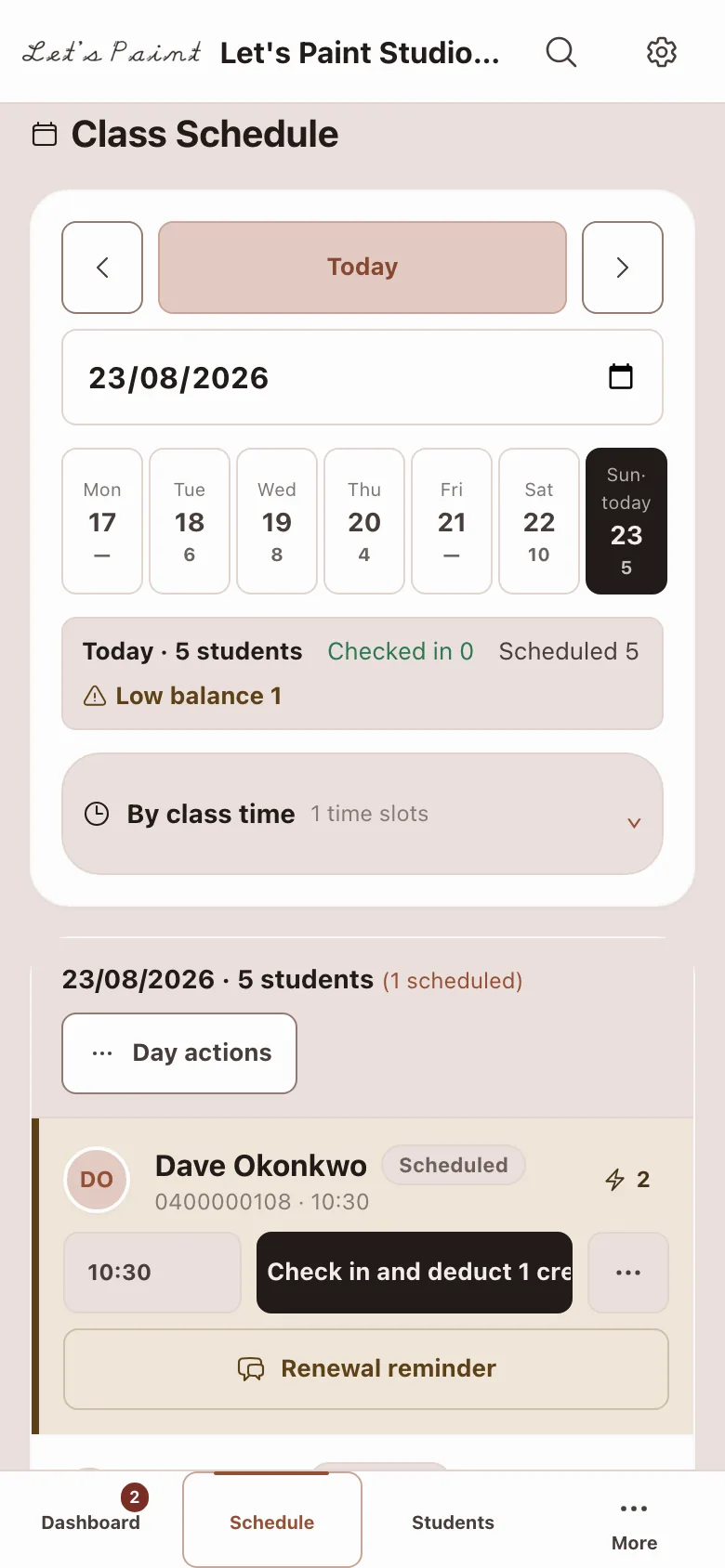 The daily roster on a phone, as a teacher sees it