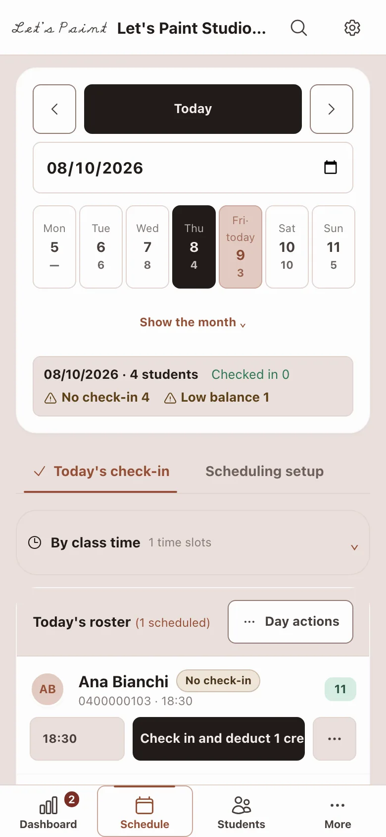 The daily roster on a phone, as a teacher sees it